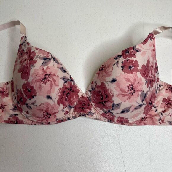 Laura Ashley Pink Floral Bra Adjustable Strap Smooth Cup Underwire Women 34C - Picture 6 of 14